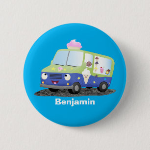 Cute happy ice roomtruck cartoon ronde button 5,7 cm