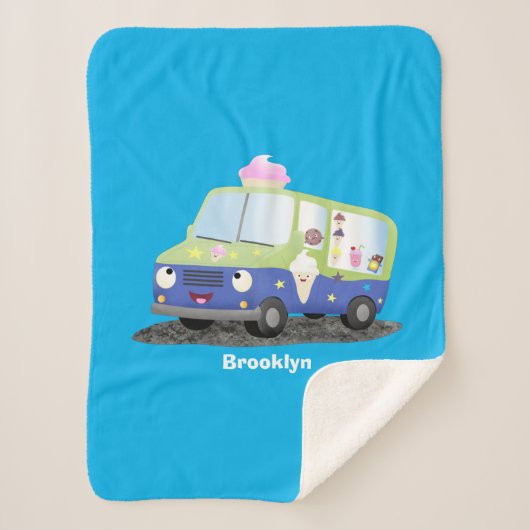 Cute happy ice roomtruck cartoon sherpa deken (Voorkant)