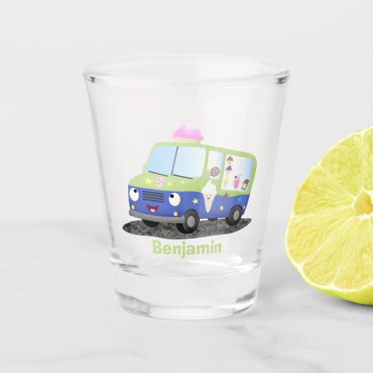 Cute happy ice roomtruck cartoon shot glas (Voorkant)