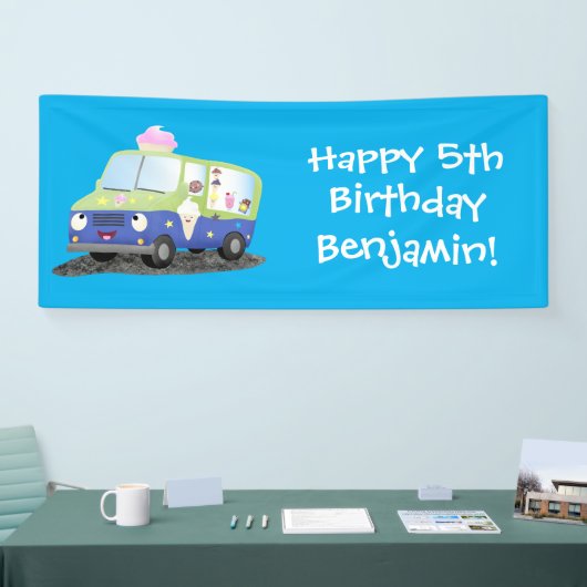 Cute happy ice roomtruck cartoon spandoek (Beurs)