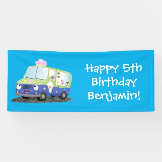 Cute happy ice roomtruck cartoon spandoek (Horizontaal)