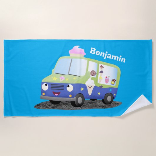 Cute happy ice roomtruck cartoon strandlaken (Voorkant)