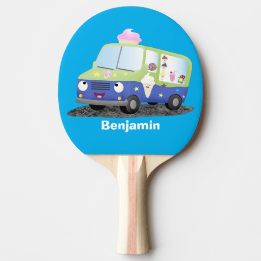 Cute happy ice roomtruck cartoon tafeltennisbatje (Voorkant)