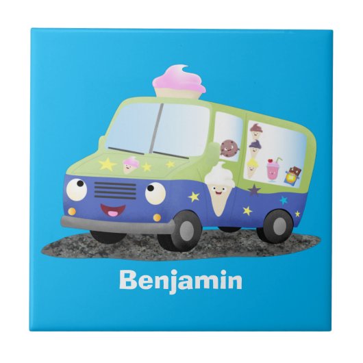 Cute happy ice roomtruck cartoon tegeltje (Voorkant)