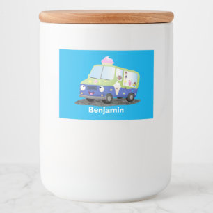 Cute happy ice roomtruck cartoon voedselcontainer etiket