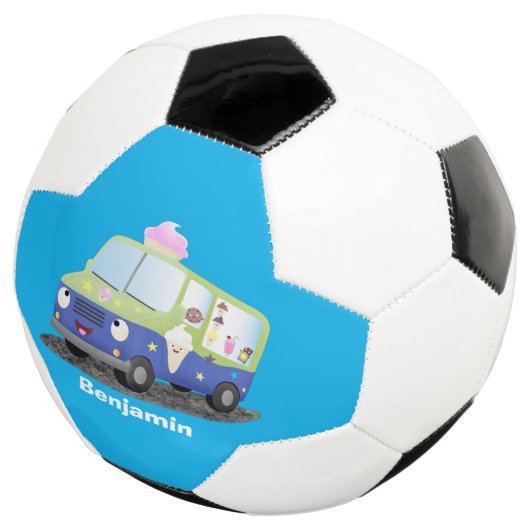 Cute happy ice roomtruck cartoon voetbal (Drie kwart)