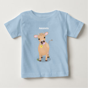 Cute happy jersey koe and flower cartoon