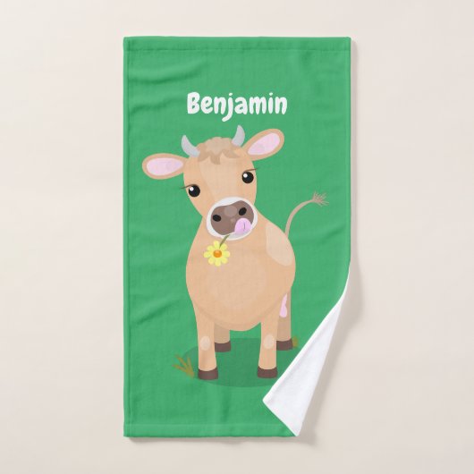 Cute happy jersey koe and flower cartoon bad handdoek (Handdoek)