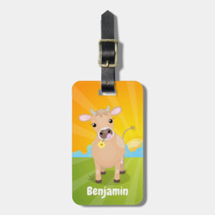 Cute happy jersey koe and flower cartoon bagagelabel