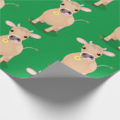 Cute happy jersey koe and flower cartoon cadeaupapier (Hoek)