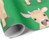 Cute happy jersey koe and flower cartoon cadeaupapier (Rol Hoek)