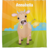 Cute happy jersey koe and flower cartoon douchegordijn (Voorkant)