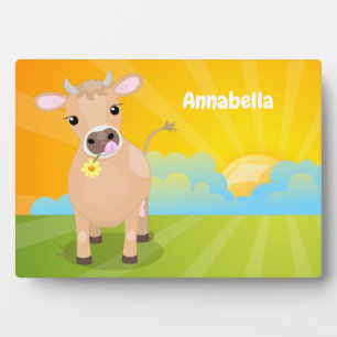 Cute happy jersey koe and flower cartoon fotoplaat