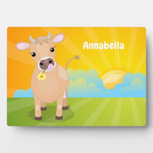 Cute happy jersey koe and flower cartoon fotoplaat (voorkant)