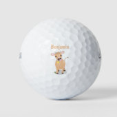 Cute happy jersey koe and flower cartoon golfballen (Voorkant)