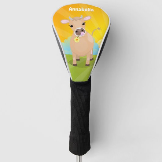 Cute happy jersey koe and flower cartoon golfheadcover (Voorkant)
