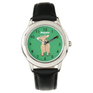 Cute happy jersey koe and flower cartoon horloge