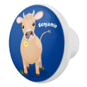 Cute happy jersey koe and flower cartoon keramische knop (Rechts)