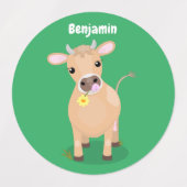 Cute happy jersey koe and flower cartoon labels (Design 1)