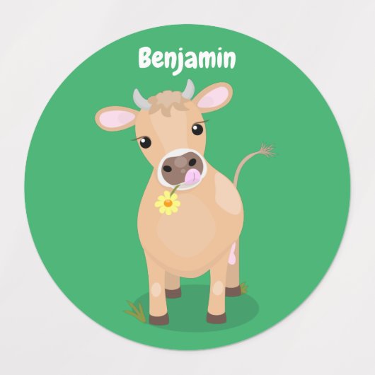 Cute happy jersey koe and flower cartoon labels (Design 1)