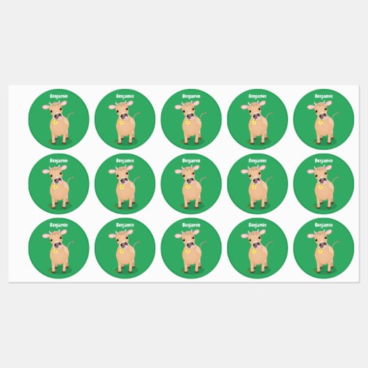 Cute happy jersey koe and flower cartoon labels (Vel)