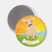 Cute happy jersey koe and flower cartoon magneet (Voorkant / Achterkant)