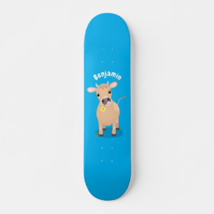 Cute happy jersey koe and flower cartoon persoonlijk skateboard