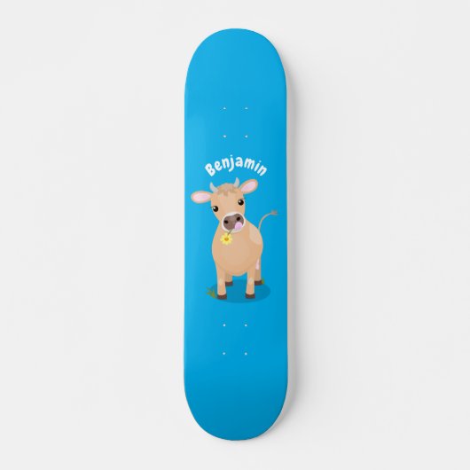 Cute happy jersey koe and flower cartoon persoonlijk skateboard (Voorkant)