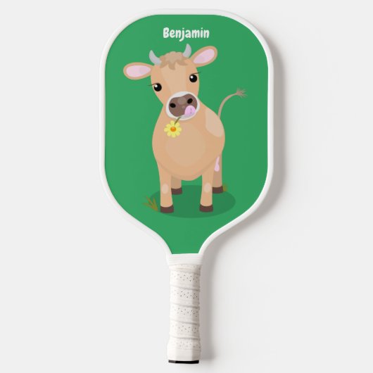 Cute happy jersey koe and flower cartoon pickleball paddle