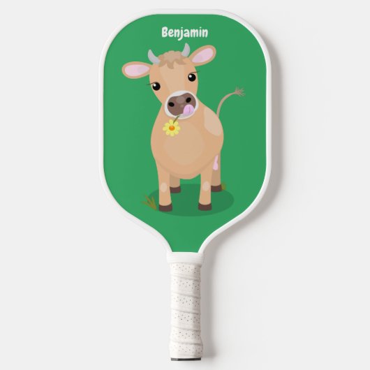 Cute happy jersey koe and flower cartoon pickleball paddle