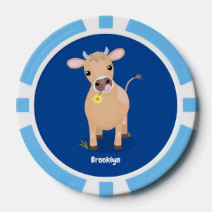 Cute happy jersey koe and flower cartoon poker chips