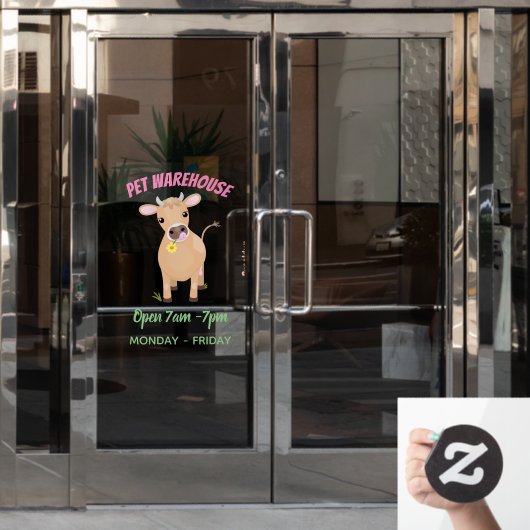 Cute happy jersey koe and flower cartoon raamsticker (Kantoordeur)