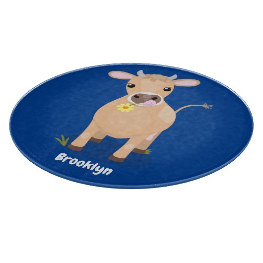 Cute happy jersey koe and flower cartoon snijplank (Hoek)