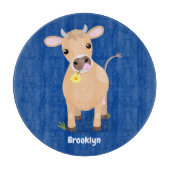 Cute happy jersey koe and flower cartoon snijplank (Voorkant)