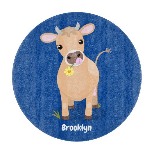 Cute happy jersey koe and flower cartoon snijplank (Voorkant)