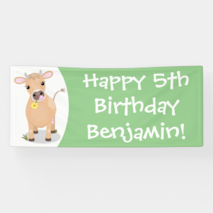 Cute happy jersey koe and flower cartoon spandoek