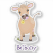Cute happy jersey koe and flower cartoon sticker (Voorkant)