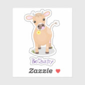 Cute happy jersey koe and flower cartoon sticker (Vel)