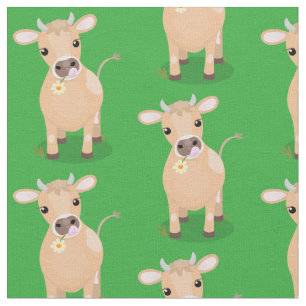 Cute happy jersey koe and flower cartoon stof