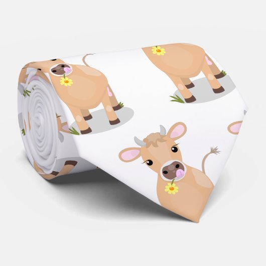 Cute happy jersey koe and flower cartoon stropdas (Opgerold)