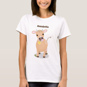 Cute happy jersey koe and flower cartoon t-shirt