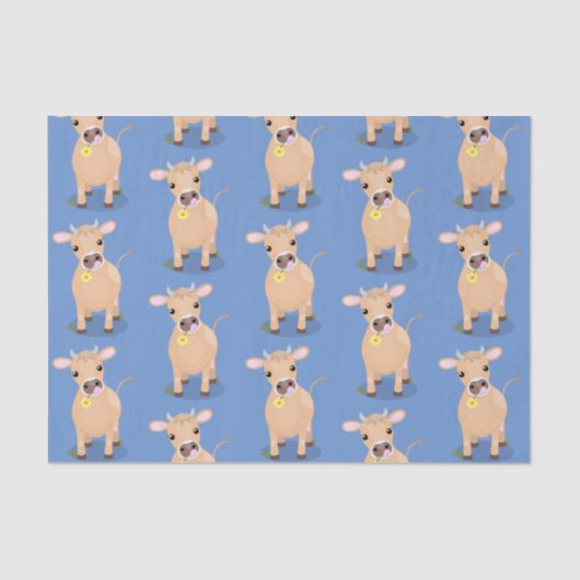 Cute happy jersey koe and flower cartoon tissuepapier (Voorkant)