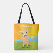 Cute happy jersey koe and flower cartoon tote bag (Achterkant)