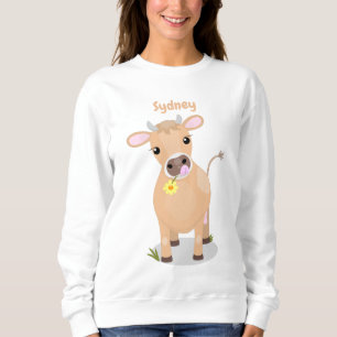 Cute happy jersey koe and flower cartoon trui