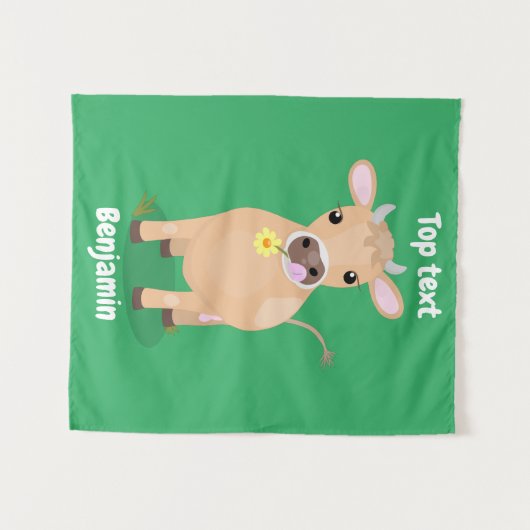 Cute happy jersey koe and flower cartoon wandkleed (Voorkant (horizontaal))