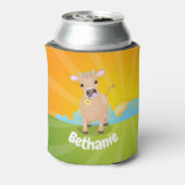 Cute happy jersey koe and flower sunrise cartoon blikjeskoeler (Blikje Achterkant)