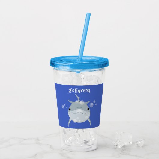 Cute happy kawaii dolphin cartoon acryl drinkbeker (Achterkant ijs)
