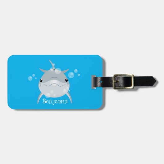 Cute happy kawaii dolphin cartoon bagagelabel (Voorkant horizontaal)