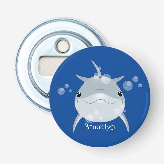 Cute happy kawaii dolphin cartoon button flesopener (Voorkant)