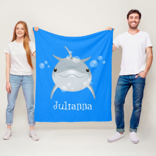 Cute happy kawaii dolphin cartoon fleece deken